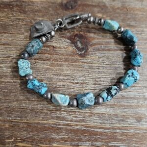 Turquoise Stone Bracelet with Sterling Silver Accents